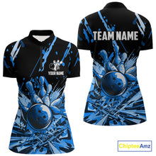 Load image into Gallery viewer, Blue bowling jerseys Bowling Polo, 1/4 Zip Shirt for Women Custom Bowling Team shirts for bowlers NQS11083