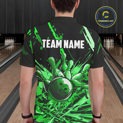 Green bowling jerseys Bowling Polo, 1/4 Zip Shirt for Men Custom Bowling Team shirts for bowlers NQS11084