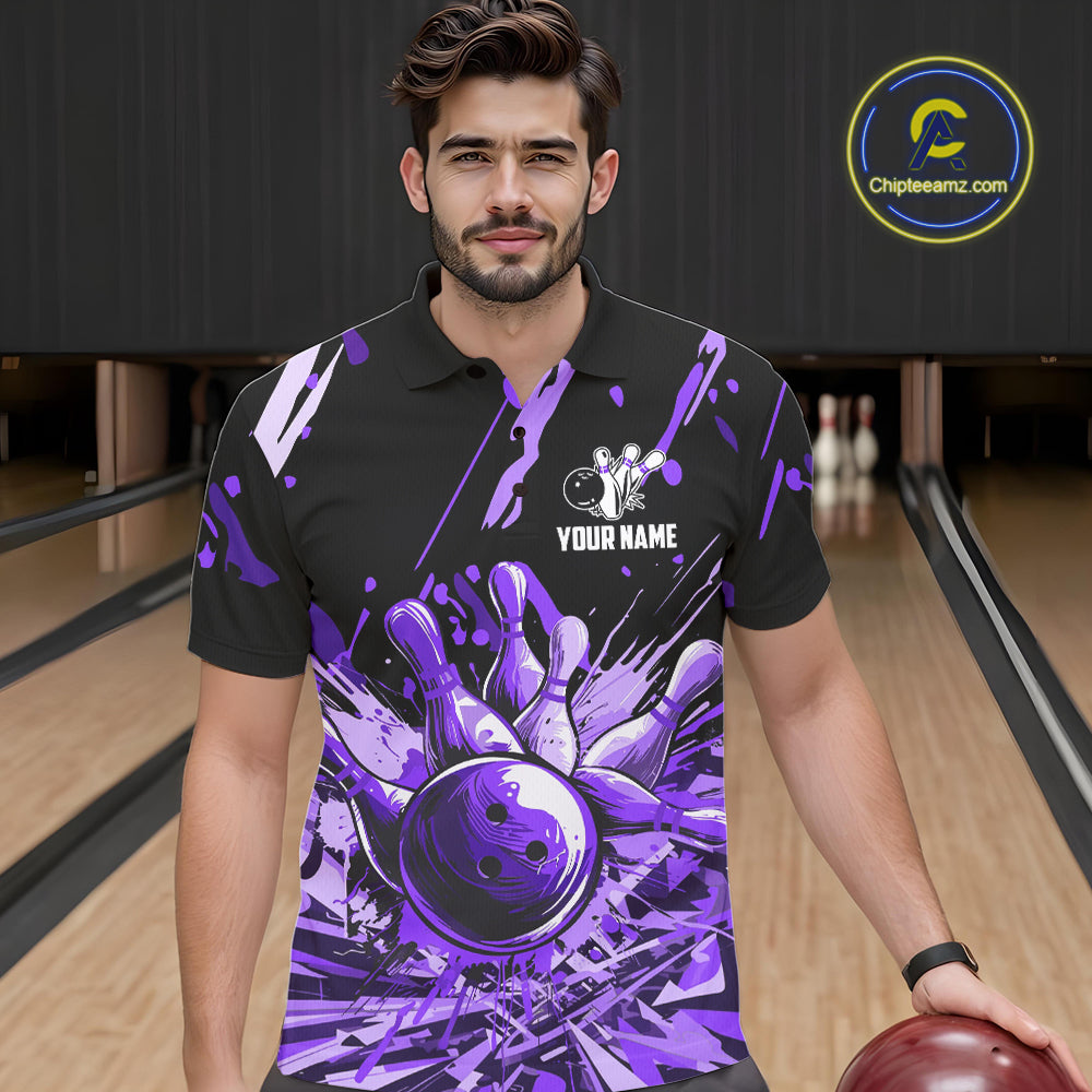 Purple bowling jerseys Bowling Polo, 1/4 Zip Shirt for Men Custom Bowling Team shirts for bowlers NQS11085