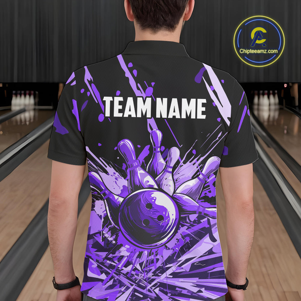 Purple bowling jerseys Bowling Polo, 1/4 Zip Shirt for Men Custom Bowling Team shirts for bowlers NQS11085