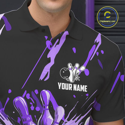 Purple bowling jerseys Bowling Polo, 1/4 Zip Shirt for Men Custom Bowling Team shirts for bowlers NQS11085
