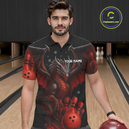 Black And Red Dragon Bowling Shirts For Men Custom Name Team Bowling League Jersey, Bowling Gifts NQS11091