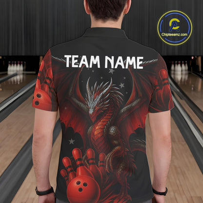 Black And Red Dragon Bowling Shirts For Men Custom Name Team Bowling League Jersey, Bowling Gifts NQS11091