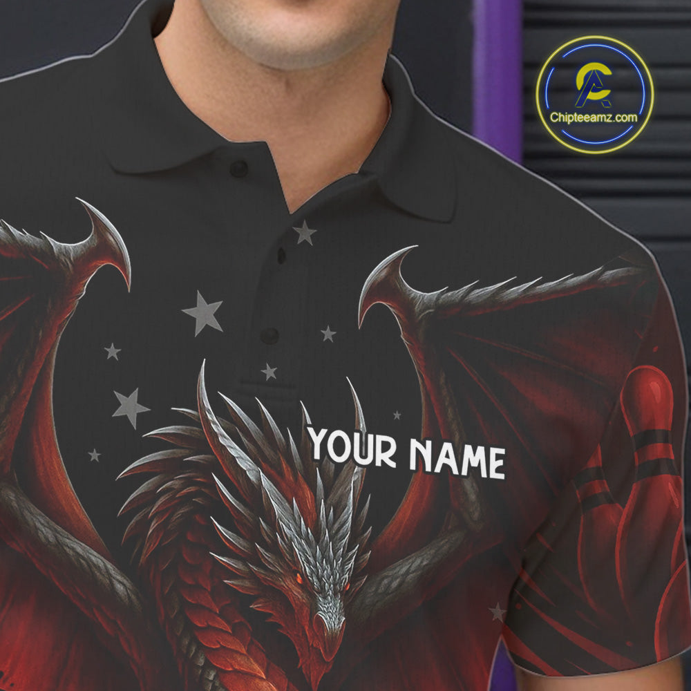 Black And Red Dragon Bowling Shirts For Men Custom Name Team Bowling League Jersey, Bowling Gifts NQS11091