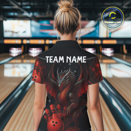 Black And Red Dragon Bowling Shirts For Women Custom Name Team Bowling League Jersey, Bowling Gifts NQS11091