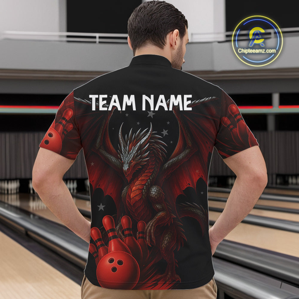 Black And Red Dragon Bowling Shirts For Men Custom Name Team Bowling League Jersey, Bowling Gifts NQS11091