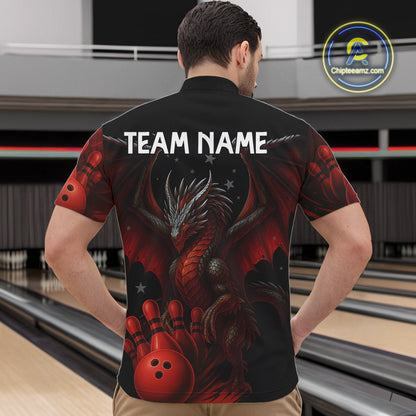Black And Red Dragon Bowling Shirts For Men Custom Name Team Bowling League Jersey, Bowling Gifts NQS11091