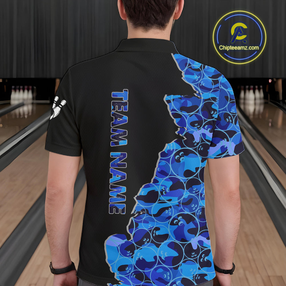 Black and Blue Camo Team Bowling Shirts For Men Custom bowling shirts with name, Team Bowling Jerseys NQS11508
