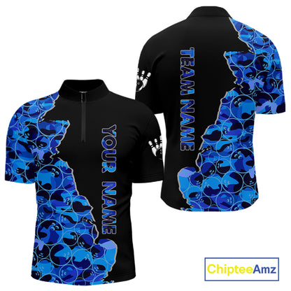 Black and Blue Camo Team Bowling Shirts For Men Custom bowling shirts with name, Team Bowling Jerseys NQS11508