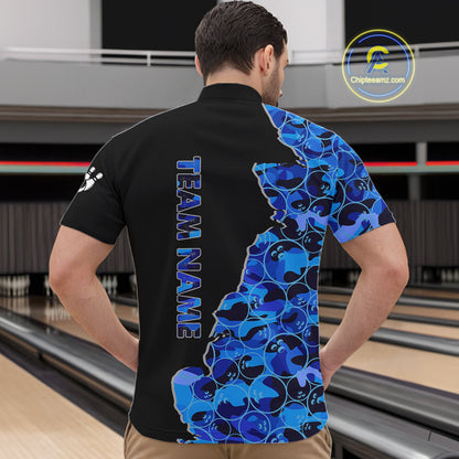 Black and Blue Camo Team Bowling Shirts For Men Custom bowling shirts with name, Team Bowling Jerseys NQS11508