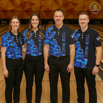 Black & Blue Camo Team Bowling Shirts For Women Custom bowling shirts with name, Team Bowling Jerseys NQS11508