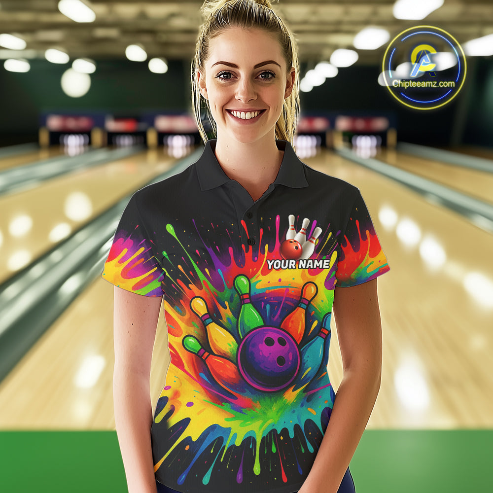 Colorful bowling jerseys Bowling Polo, 1/4 Zip Shirt for Women Custom Bowling Team shirts for bowlers NQS10696