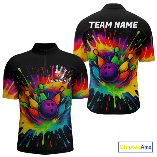Colorful bowling jerseys Bowling Polo, 1/4 Zip Shirt for Men Custom Bowling Team shirts for bowlers NQS10696