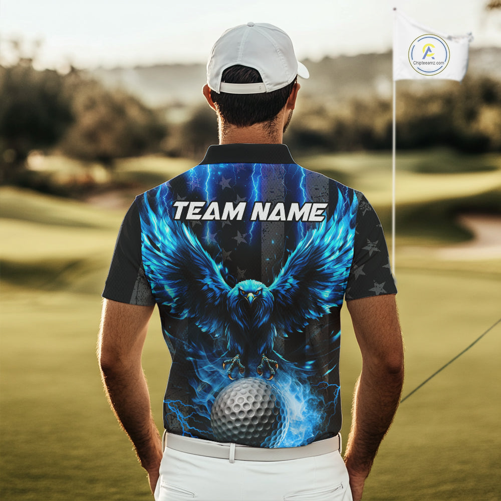 Black American flag Men golf polo shirts Custom blue lightning thunder Eagle patriotic team Golf top NQS11093