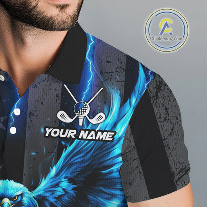 Black American flag Men golf polo shirts Custom blue lightning thunder Eagle patriotic team Golf top NQS11093