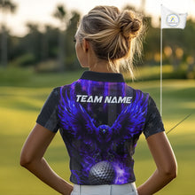 Load image into Gallery viewer, Black American flag Women golf polo shirt Custom purple lightning thunder Eagle patriotic Golf top NQS11094