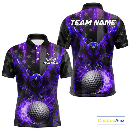 Black American flag Men golf polo shirt Custom purple lightning thunder Eagle patriotic team Golf top NQS11094