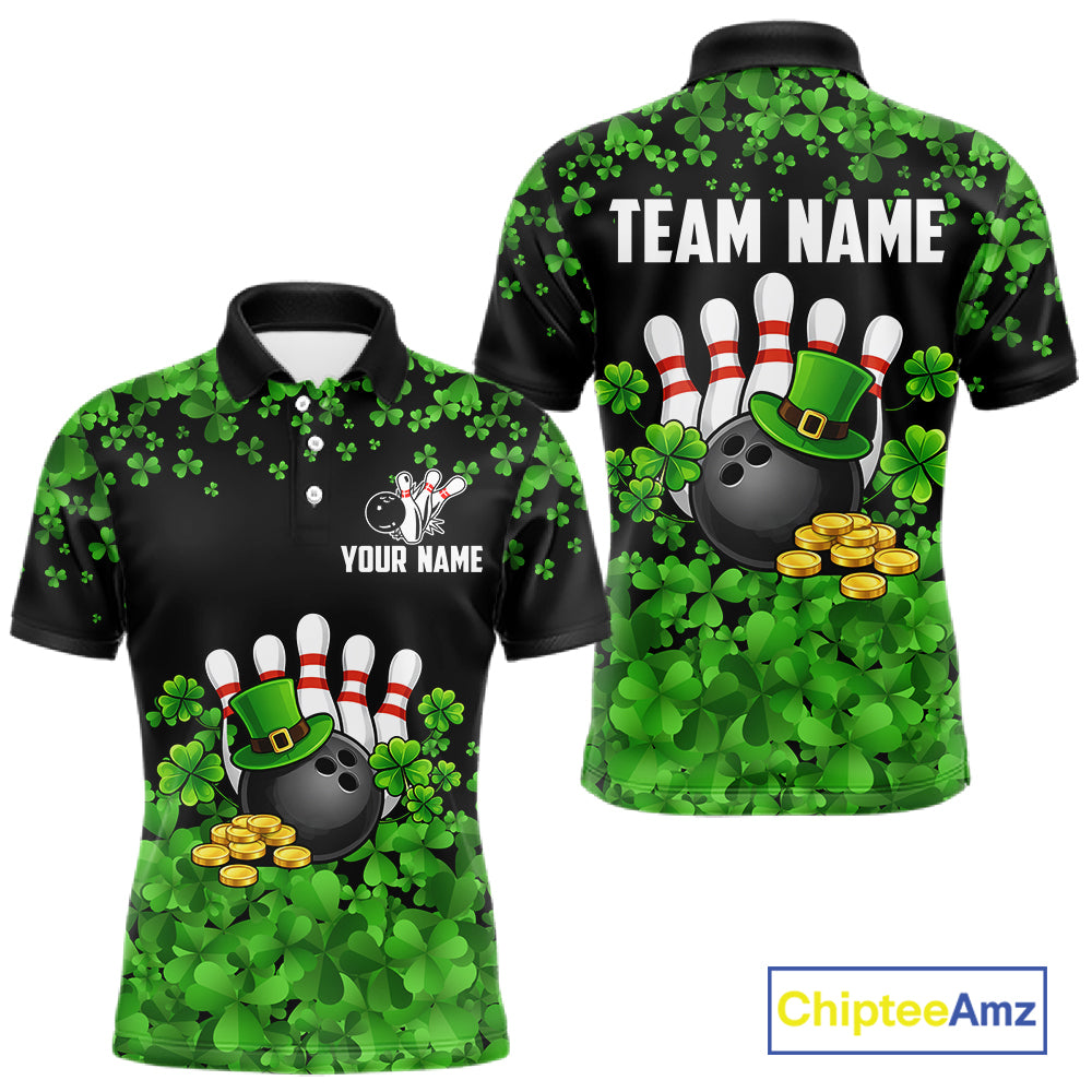 Custom Green clovers pattern Bowling shirts for men, St Patrick's Day bowling apparel, bowling gifts NQS11512