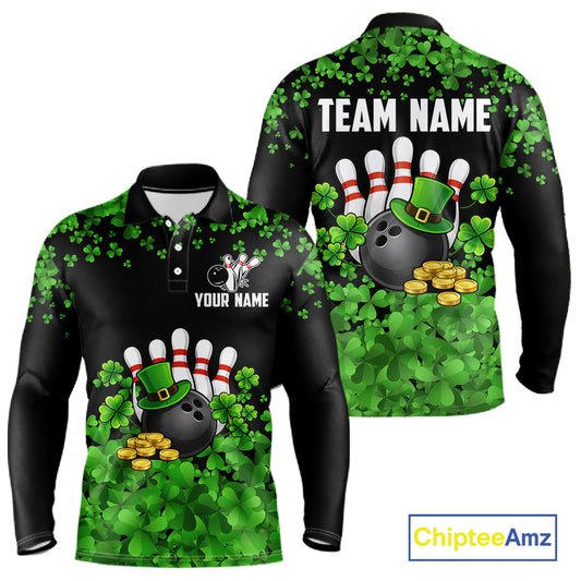 Custom Green clovers pattern Bowling shirts for men, St Patrick's Day bowling apparel, bowling gifts NQS11512