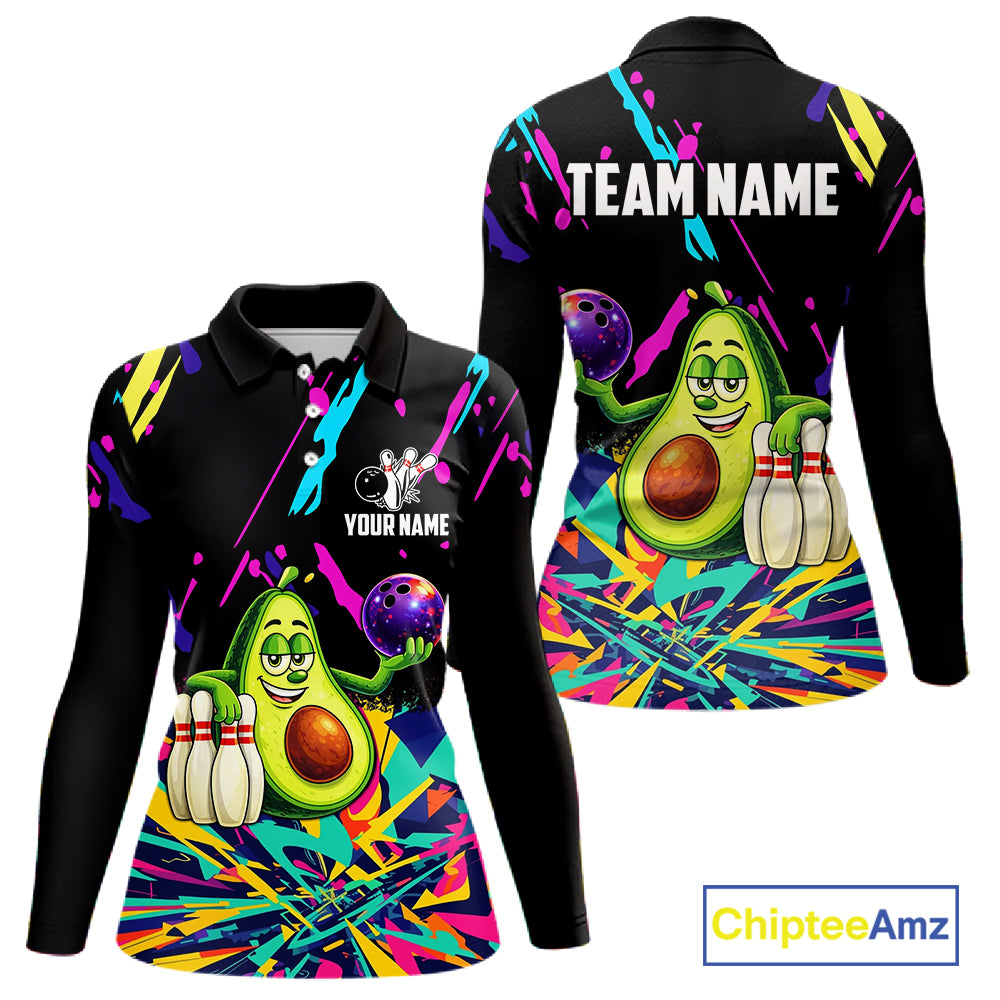 Colorful bowling jerseys funny avocado Bowling Shirts for Women Custom Bowling Team shirt for bowlers NQS11520