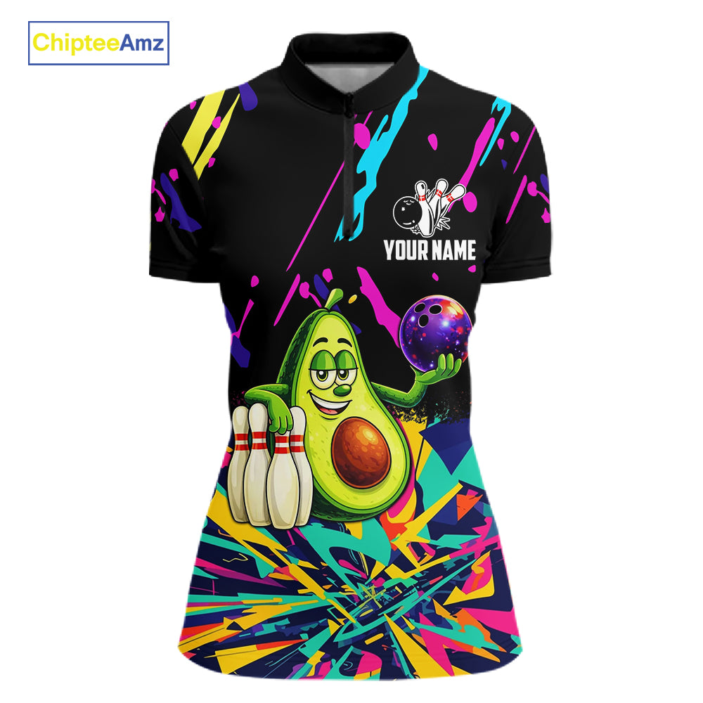 Colorful bowling jerseys funny avocado Bowling Shirts for Women Custom Bowling Team shirt for bowlers NQS11520