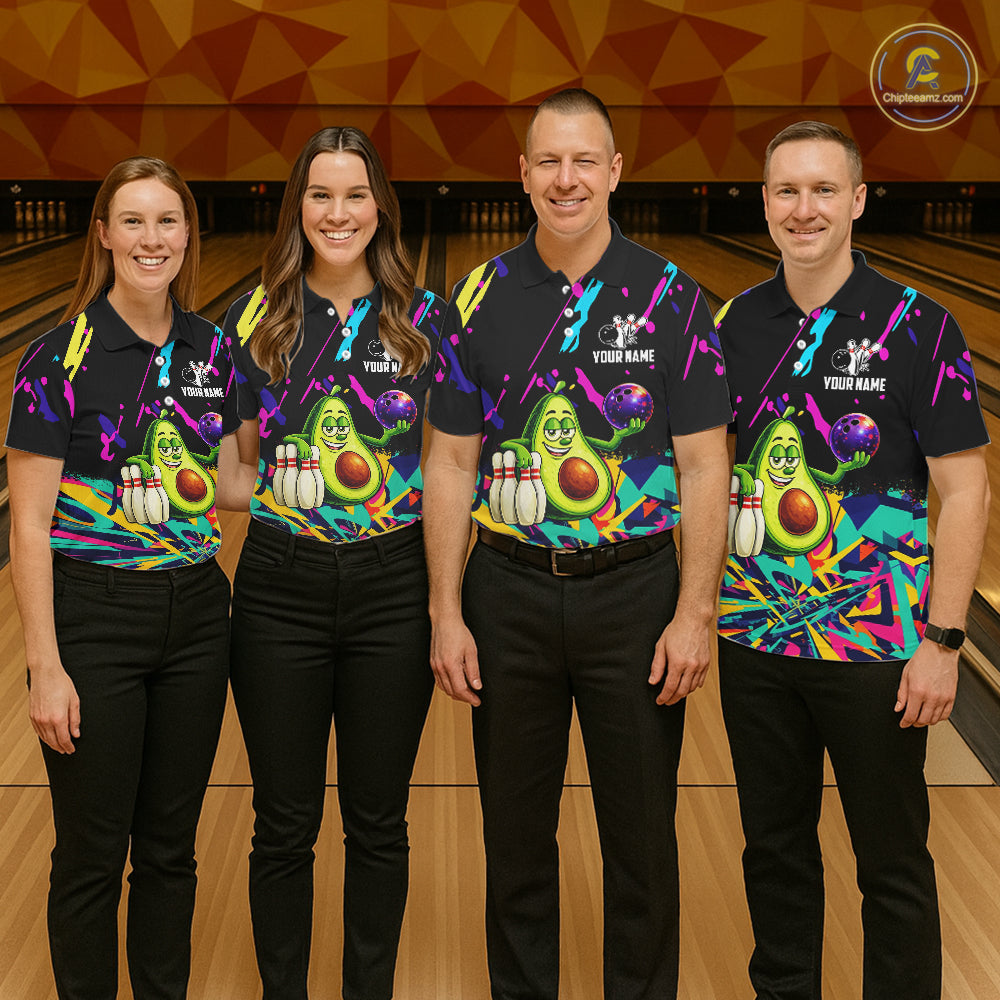 Colorful bowling jerseys funny avocado Bowling Shirts for Men Custom Bowling Team shirts for bowlers NQS11520