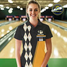 Load image into Gallery viewer, Black and Yellow Retro Bowling Polo, Quarter Zip shirt for Women Custom vintage team bowling jersey NQS10707