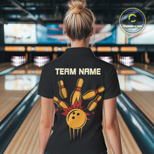 Load image into Gallery viewer, Black and Yellow Retro Bowling Polo, Quarter Zip shirt for Women Custom vintage team bowling jersey NQS10707
