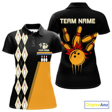 Load image into Gallery viewer, Black and Yellow Retro Bowling Polo, Quarter Zip shirt for Women Custom vintage team bowling jersey NQS10707