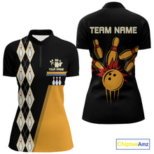 Load image into Gallery viewer, Black and Yellow Retro Bowling Polo, Quarter Zip shirt for Women Custom vintage team bowling jersey NQS10707