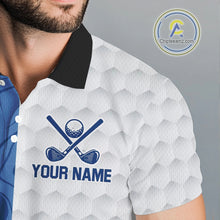Load image into Gallery viewer, White and Blue Camo Flame Mens Golf Polo Shirt Custom golf attire for men, personalized golf gifts NQS10709