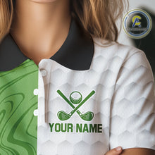 Load image into Gallery viewer, White and Green Camo Flame Women Golf Polo Shirt Custom golf attire for ladies personalized golf gift NQS10710