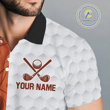Load image into Gallery viewer, White and Orange Camo Flame Mens Golf Polo Shirt Custom golf attire for men, personalized golf gifts NQS10711