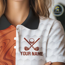 Load image into Gallery viewer, White &amp; Orange Camo Flame Women Golf Polo Shirt Custom golf attire for ladies personalized golf gift NQS10711
