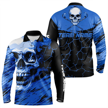 Black and Blue Skull Golf Custom Men golf polo shirts, personalized golf tournament jerseys for team NQS9584