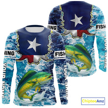 Load image into Gallery viewer, Texas Mahi Mahi Fishing blue ocean camo custom Mahi Mahi long sleeves performance fishing shirts NQS10000