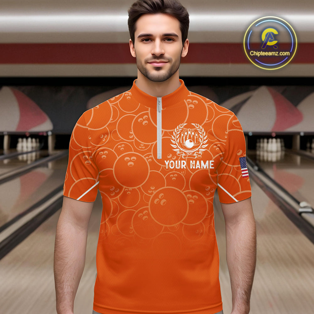 Orange bowling camo Mens bowling shirts Custom American flag patriotic bowling team league jerseys NQS10715
