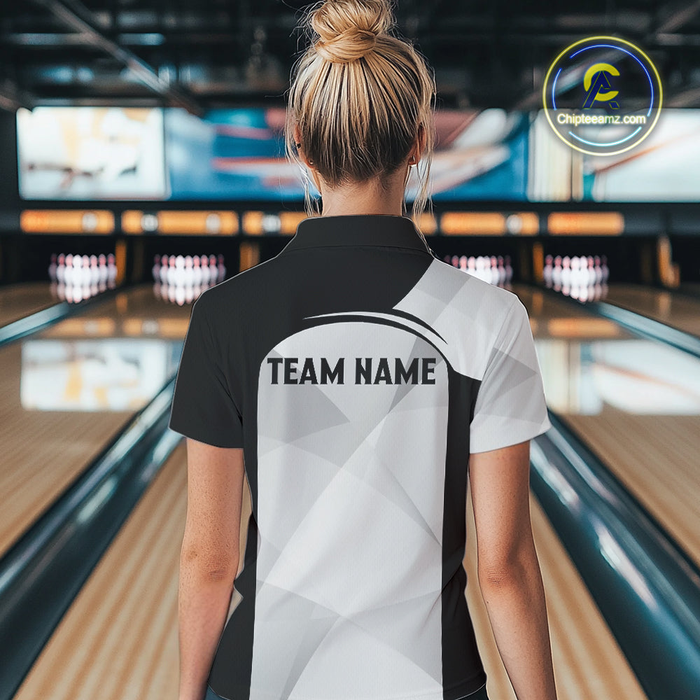 Black and White Funny Skull reaper Bowling Polo, 1/4 Zip Shirts For Women Custom Team Bowling Jersey NQS11100