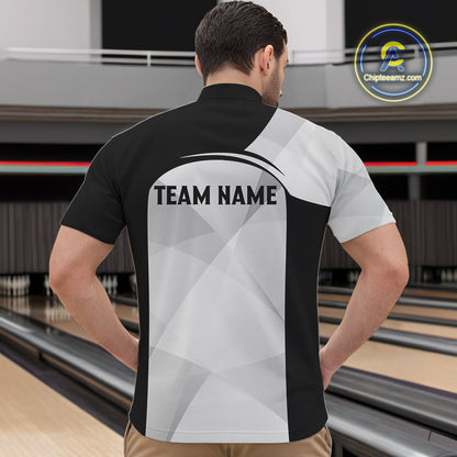Black and White Funny Skull reaper Bowling Polo, 1/4 Zip Shirts For Men Custom Team Bowling Jersey NQS11100