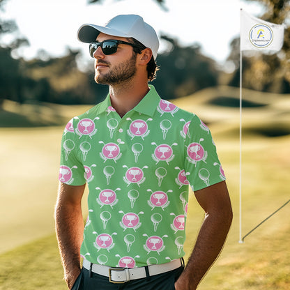 Green and Pink Golf pattern polo golf shirt for men Custom men's golf clothes, best golf gifts NQS11105