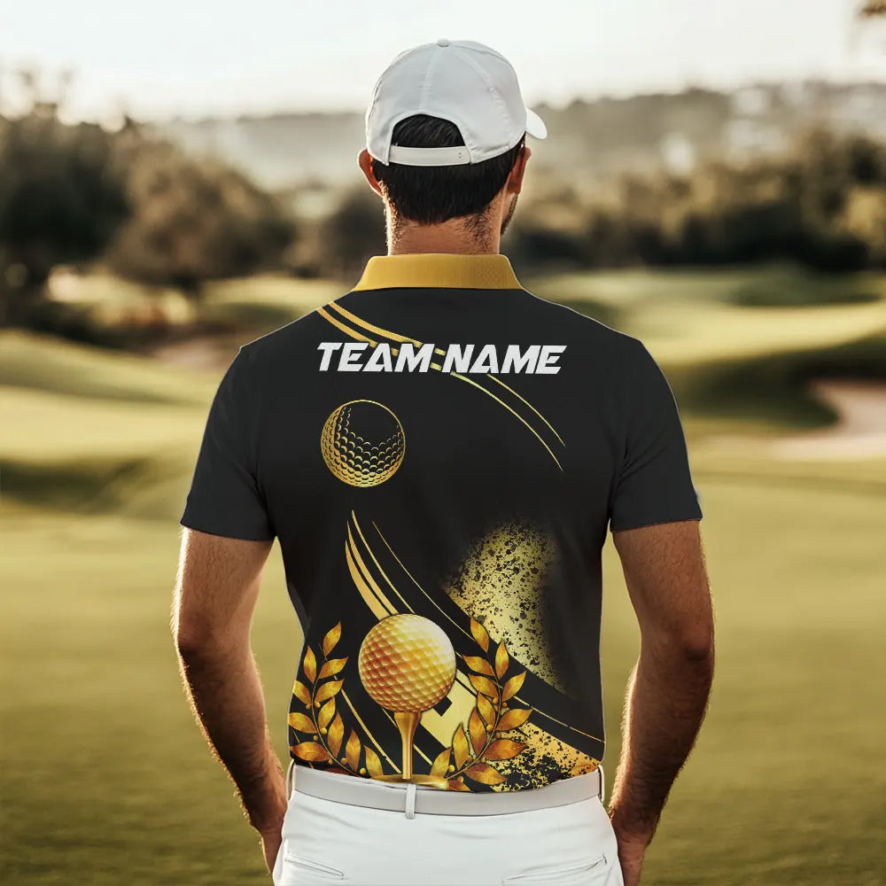 Black and Gold Mens Golf polo shirts custom golf apparel team jerseys, personalized golf gifts NQS9594