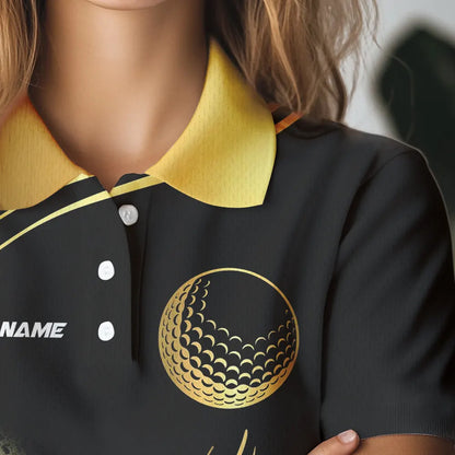 Black and Gold Women Golf polo shirts custom golf apparel team jerseys, personalized golf gifts NQS9594