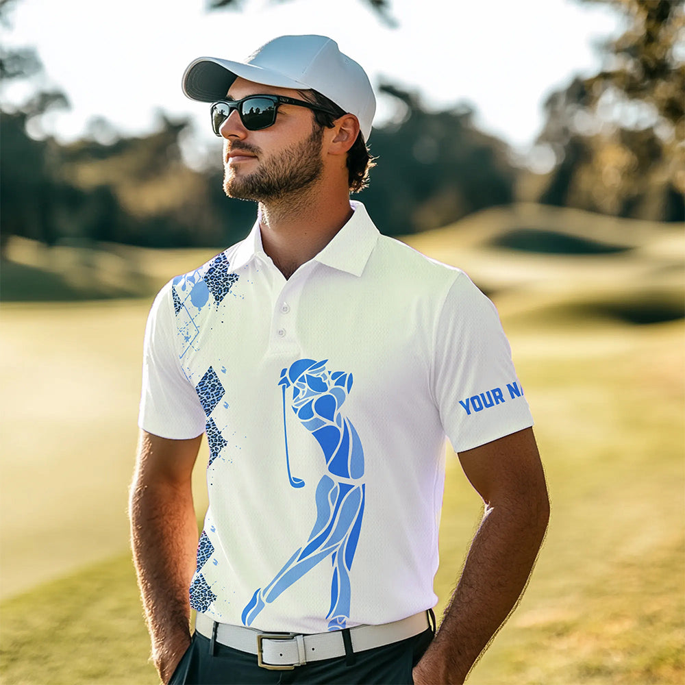 Blue Leopard argyle pattern matching golf shirt for couples custom his and hers matching golf outfits NQS9736