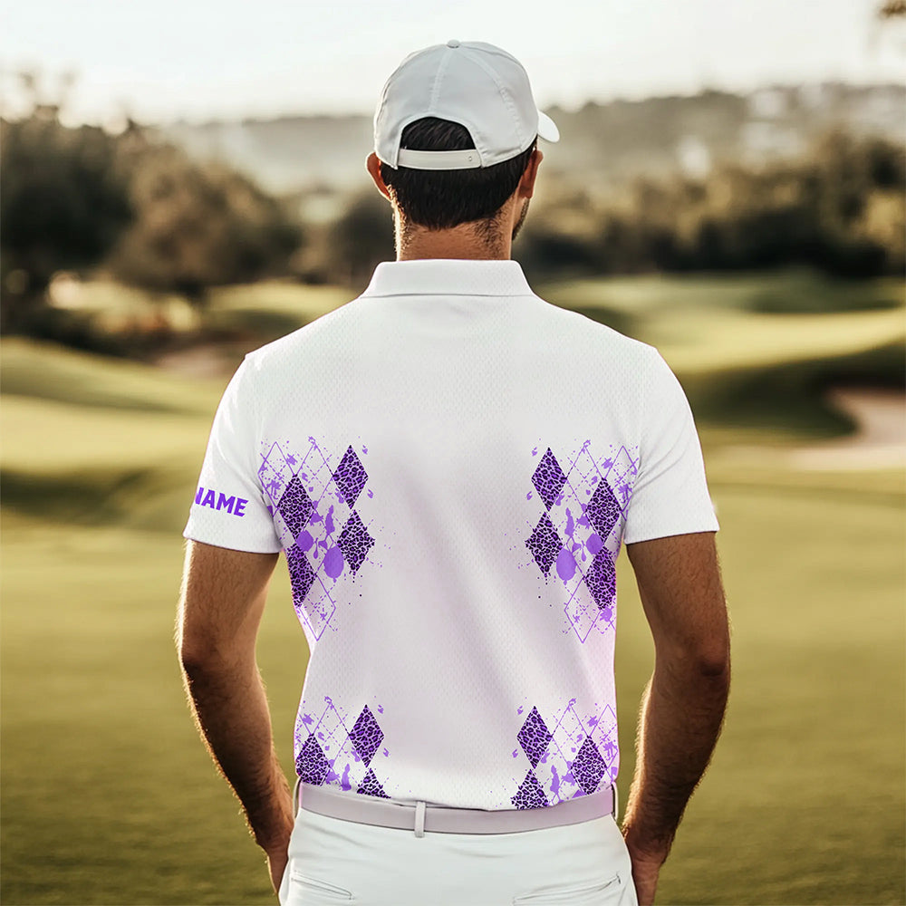 Purple Leopard argyle pattern matching golf shirt for couples custom his and hers matching golf outfit NQS9737