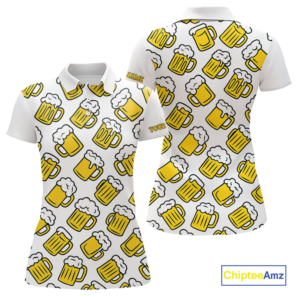 Funny Yellow beer pattern Women golf polo shirts custom fun golf shirts, cool golf gifts NQS10301