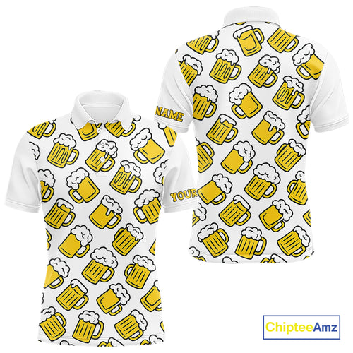 Funny Yellow beer pattern Mens golf polo shirts custom fun golf shirts, cool golf gifts NQS10301