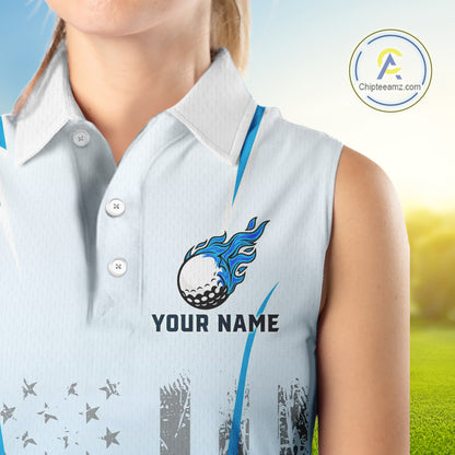 Blue American Flag Women Sleeveless Polo Shirt custom ladies's patriotic golf shirts, best golf gifts NQS10934