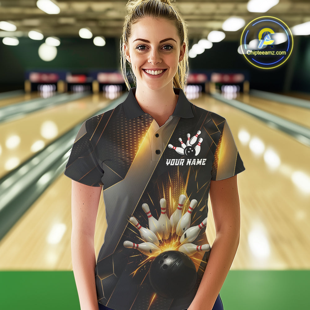 Black and Gold Bowling league shirts For Women custom team bowling jerseys, gifts for bowlers NQS11109