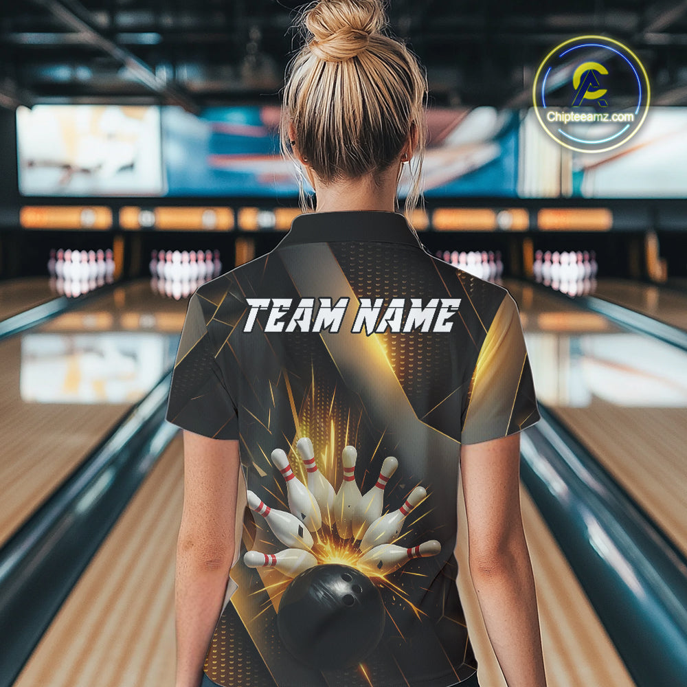 Black and Gold Bowling league shirts For Women custom team bowling jerseys, gifts for bowlers NQS11109