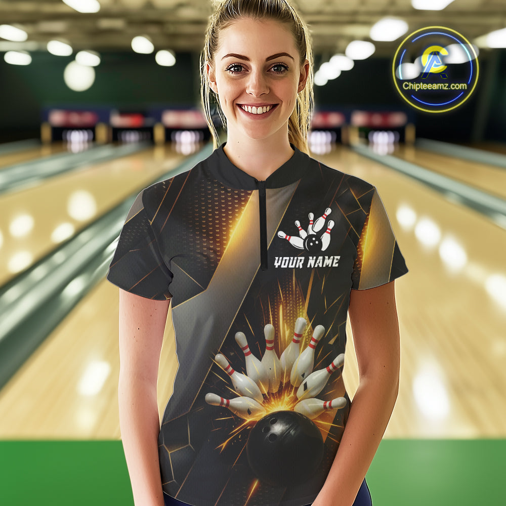 Black and Gold Bowling league shirts For Women custom team bowling jerseys, gifts for bowlers NQS11109